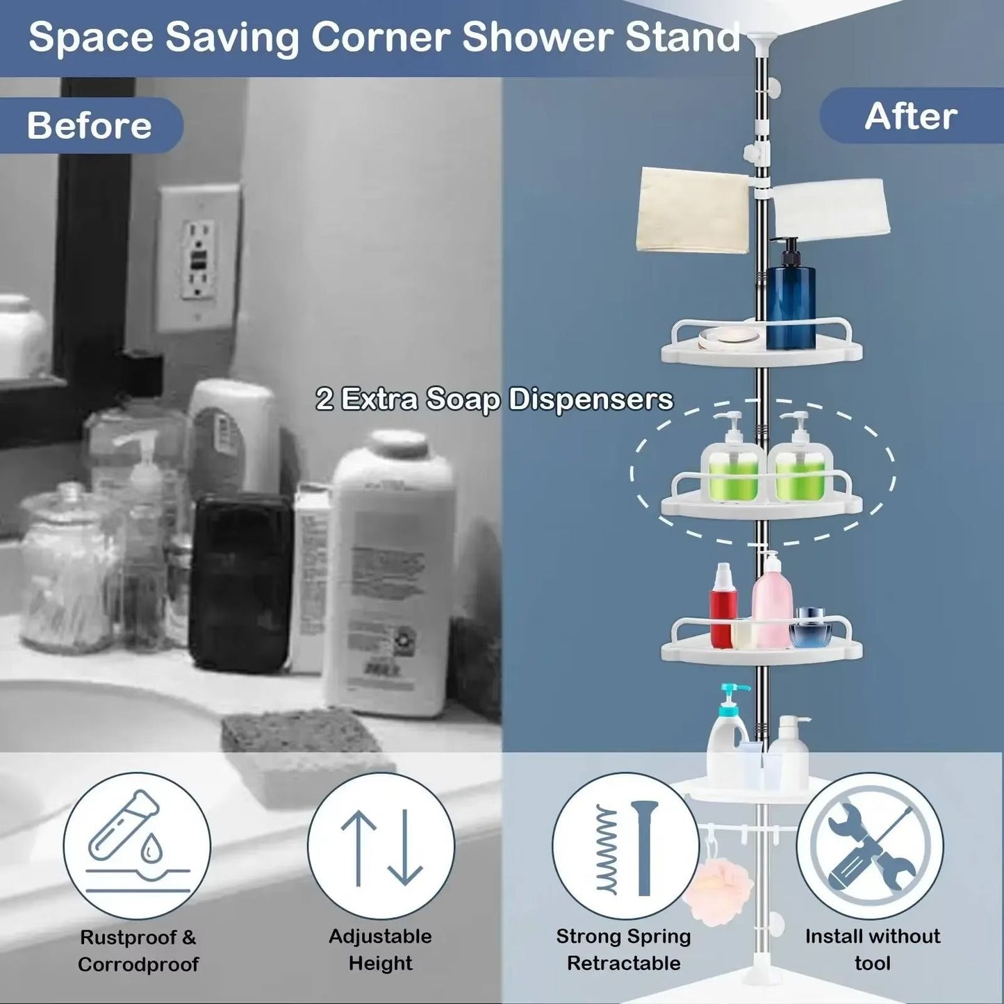Espacio y Elegancia en tu Baño: Organizador Esquinero Multiuso