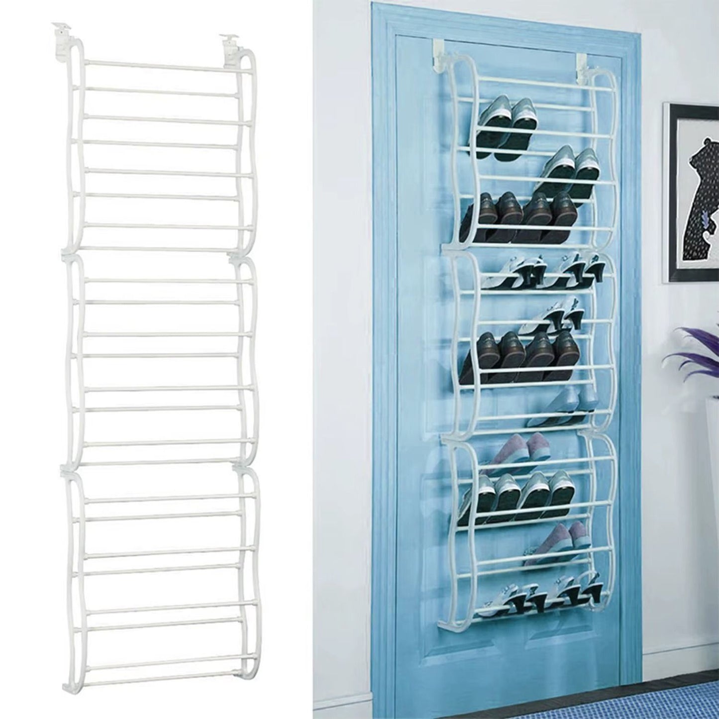 Espacio+® Zapatera Colgante para Puerta – 36 Pares, 12 Niveles, Fácil de Instalar