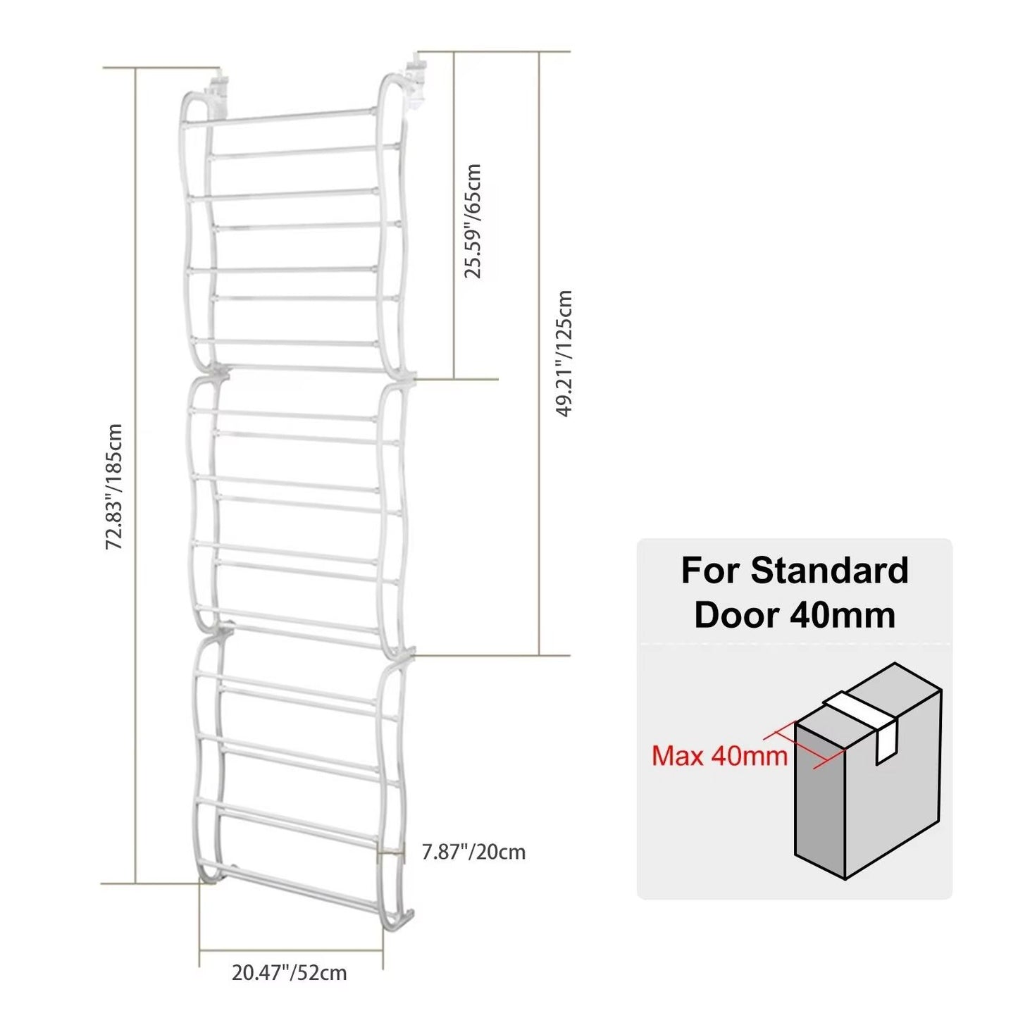 Espacio+® Zapatera Colgante para Puerta  – 36 Pares, 12 Niveles, Fácil de Instalar